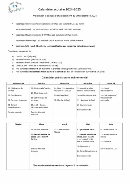 Calendrier scolaire-2024-2025