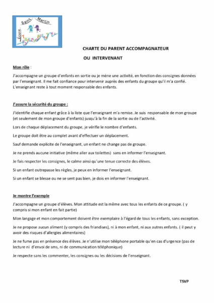 Charte parent accompagnateur 2024-2025 de l'école, page 1